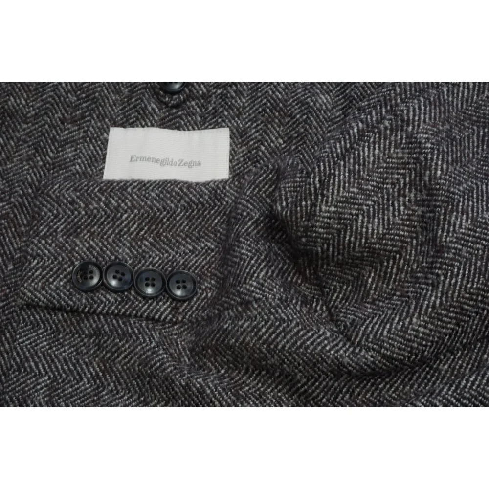 Ermenegildo Zegna Gray Black Herringbone Elbow Pad Sport Coat Jacket Sz 46R
